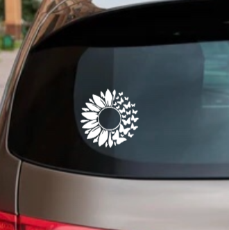 Butterfly Sunflower Decal – Glitter Vinyl Sticker for Car Window, Tumbler, or Laptop