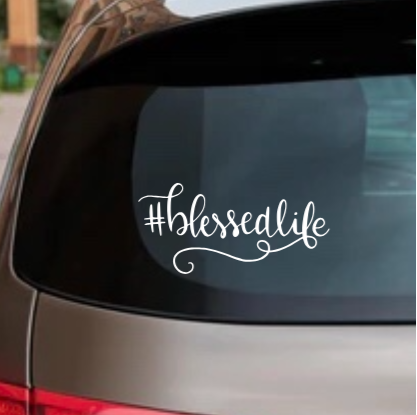 #Blessed Life Car Decal – Glitter Vinyl Faith Sticker for Window, Laptop, or Tumbler