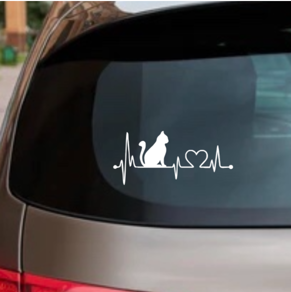 Cat Love Heartbeat Decal – Vinyl Sticker for Car, Laptop, or Pet Carrier