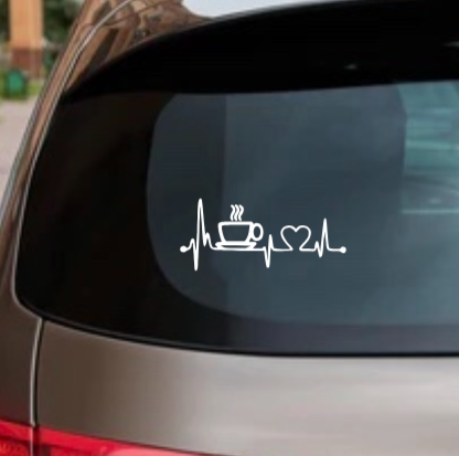 Coffee Lover Heartbeat Decal – Glitter Vinyl Sticker for Tumblers, Mugs, or Laptops