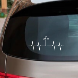 Cross Heartbeat Decal – Faith Vinyl Sticker for Car, Laptop, or Water Bottle