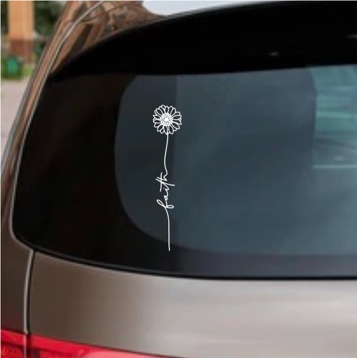 Faith Flower Decal – Inspirational Floral Vinyl Sticker for Car, Laptop, or Water Bottle