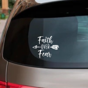 Faith Over Fear Decal – Metallic Vinyl Inspirational Sticker for Car, Laptop, or Water Bottle