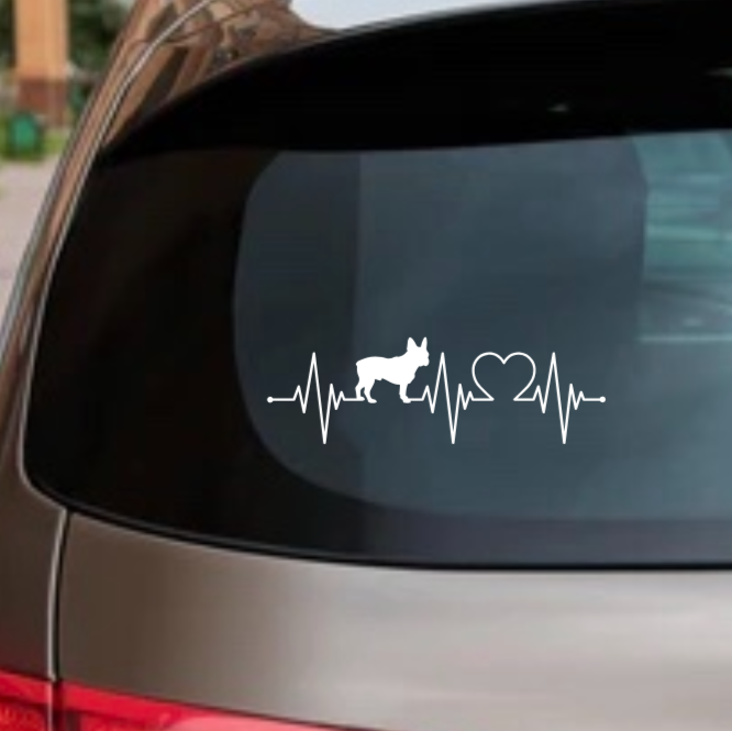Frenchie Heartbeat Decal – Dog Lover Vinyl Sticker for Car, Laptop, or Water Bottle