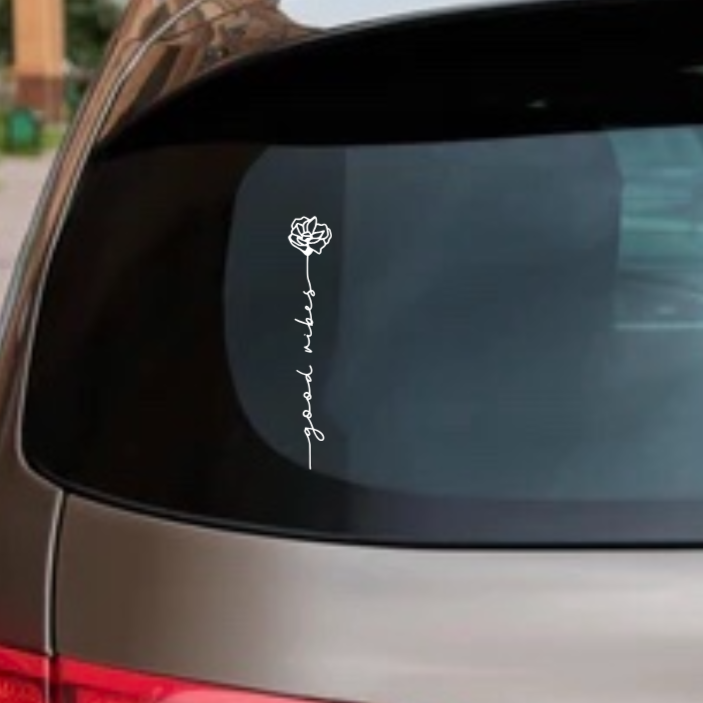 Good Vibes Flower Decal – Glitter Vinyl Boho Sticker for Car, Laptop, or Tumbler