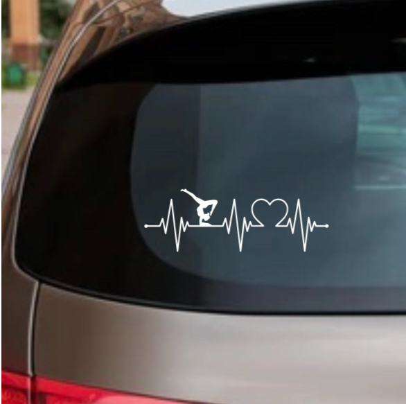 Gymnastic Love Heartbeat Decal – Metallic Vinyl Sticker for Car, Laptop, or Water Bottle