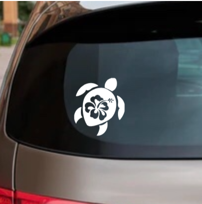 Hibiscus Turtle Decal – Glitter Vinyl Tropical Sea Turtle Sticker for Car, Laptop, or Tumbler