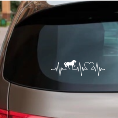 Horse Love Heartbeat Decal – Equestrian Vinyl Sticker for Car, Laptop, or Water Bottle